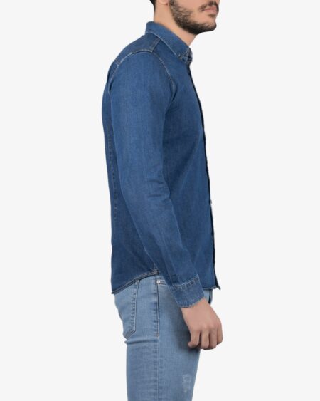 پیراهن جین مردانه‌ آستین بلند - آبی نفتی - بغل