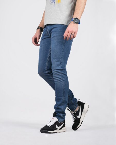 شلوار جین مردانه ساده راسته - آبی - سه‌ رخ