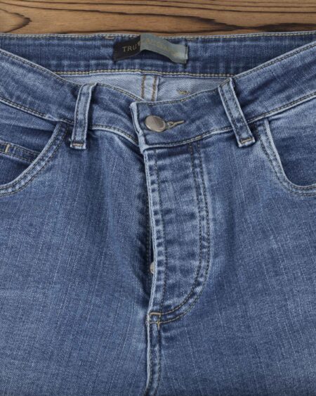 شلوار جین مردانه ساده راسته - آبی - دکمه