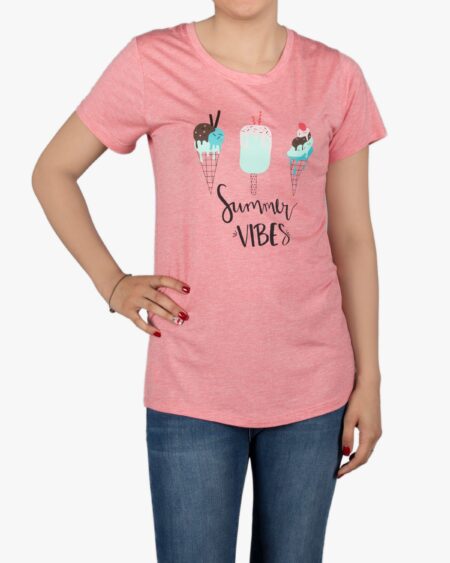 تیشرت دخترانه طرح دار با طرح بستنی - صورتی کثیف- روبه‌رو - خرید اینترنتی لباس - فروشگاه اینترنتی لباس سارابارا