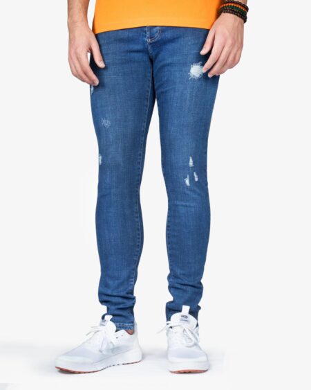 شلوار جین جذب زاپ دار مردانه - آبی تیره - رو به رو