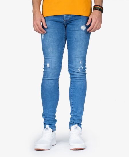 شلوار جین جذب زاپ دار مردانه - آبی - رو به رو