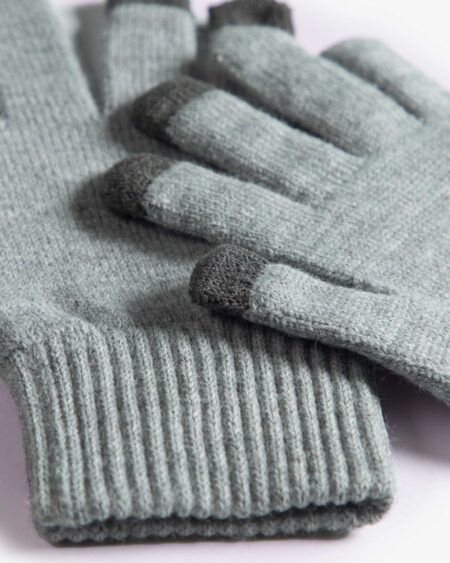 دستکش بافت زمستانی نخی کشی - طوسی کم رنگ - رو به رو