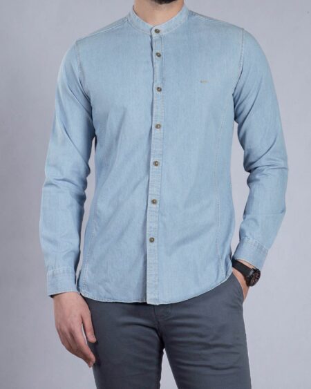 پیراهن مردانه یقه دیپلمات جین - آبی روشن - رو به رو پیراهن