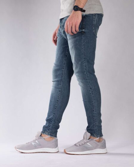 شلوار جین زخمی مردانه - آبی نفتی - بغل