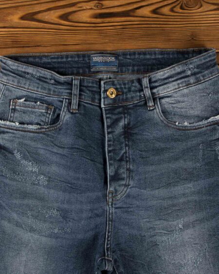 شلوار جین زخمی مردانه - آبی نفتی - جیب