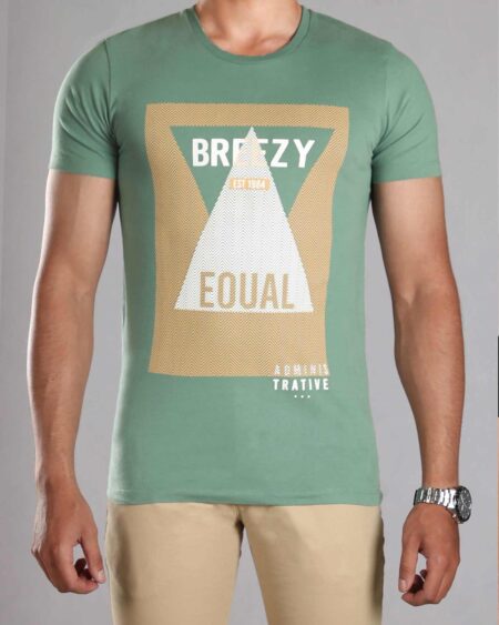 تی شرت طرح دار مردانه - سبز چمنی - رو به رو