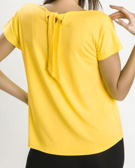تیشرت گلدوزی زنانه یقه گرد - زرد - محیطی-پشت
