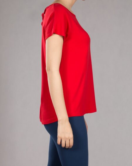 تیشرت گلدوزی زنانه یقه گرد - قرمز - بغل