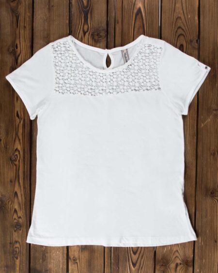 تیشرت ساده یقه گیپور زنانه - سفید - تی شرت
