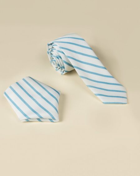 ست کراوات و دستمال جیب راه راه - سفید