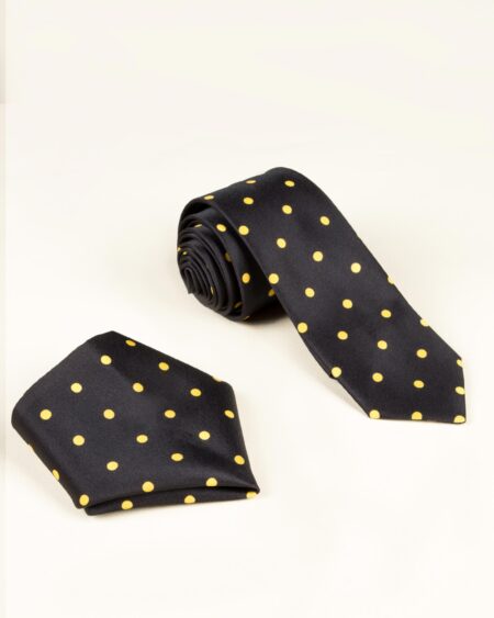 ست کراوات و دستمال جیب طرح راه راه - زرد