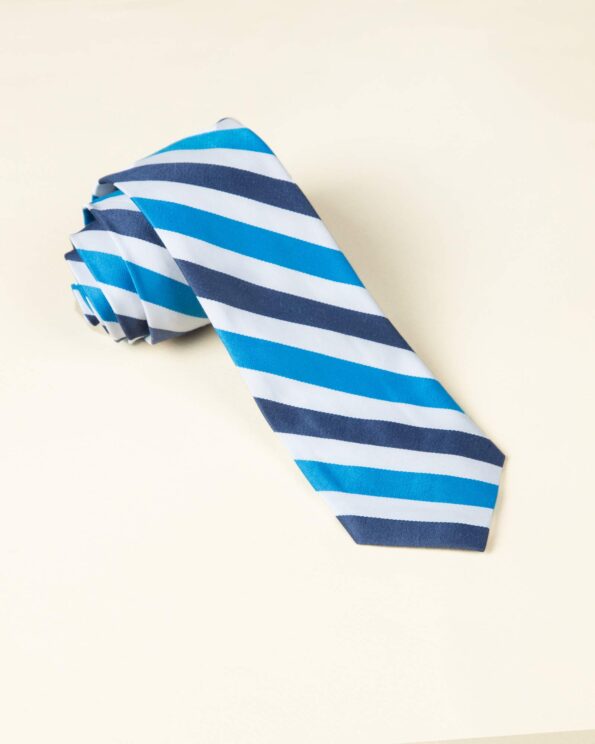 کراوات راه راه سفید آبی - سفید