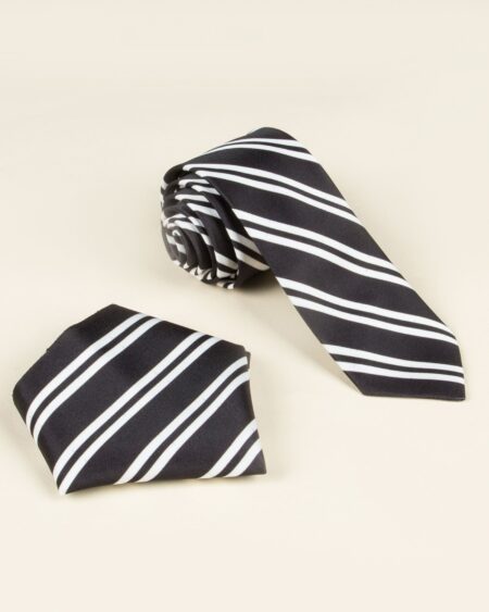کراوات و دستمال جیب طرح راه راه - مشکی