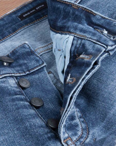 شلوار جین اسپرت راسته مردانه - آبی تیره - دکمه شلوار