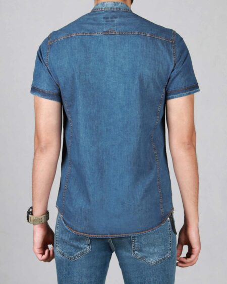 پیراهن جین مردانه یقه دیپلمات - آبی - پشت