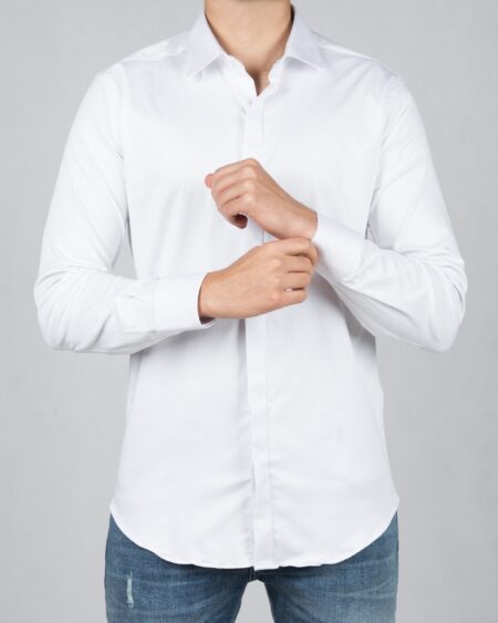 پیراهن مردانه ساده سفید کلاسیک - سفید - رو به رو