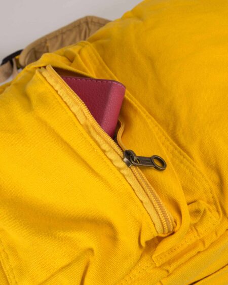 کوله پشتی کتان ساده - زرد - جیب زیپ دار