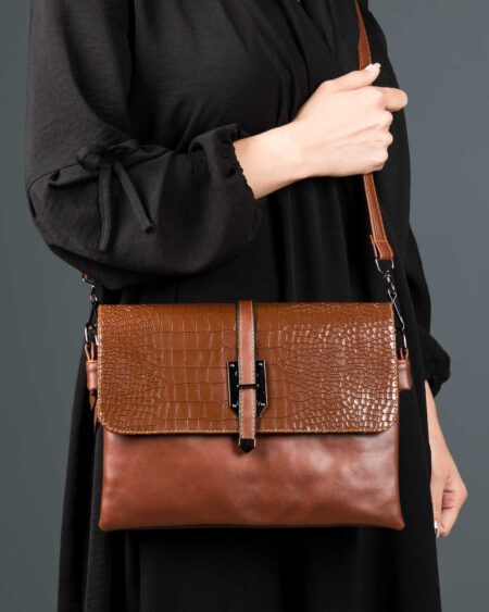 کیف دوشی چرم مصنوعی زنانه - قهوه ای - کیف دخترانه