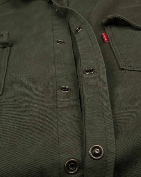 پیراهن مردانه کتان آستین بلند - یشمی - دکمه فشاری