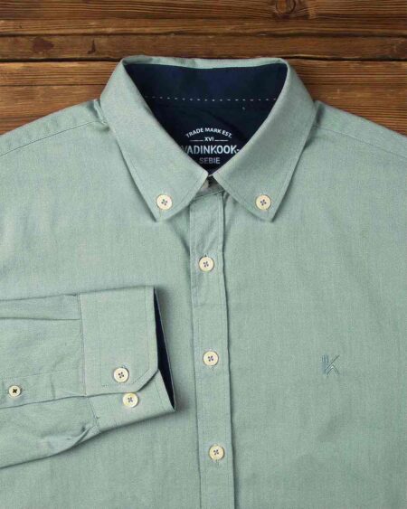 پیراهن مردانه نخی - سبز دریایی - آستین بلند