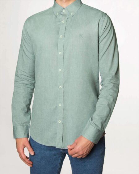 پیراهن مردانه نخی - سبز دریایی - رو به رو