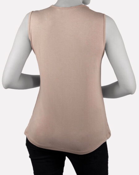 تاپ آستین حلقه ای زنانه با طوق دور گردن- خاکی- نمای پشت