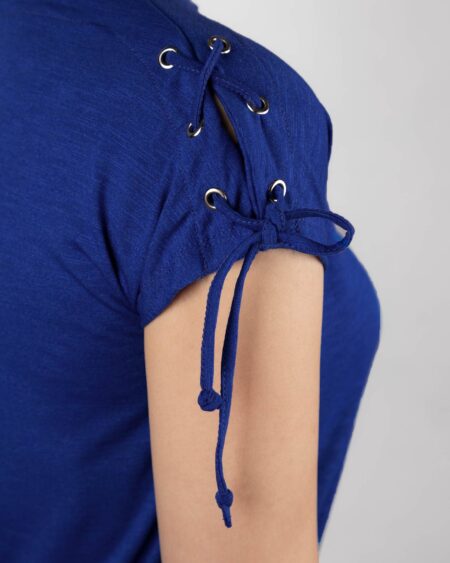تیشرت آستین کوتاه ساده زنانه - آبی کاربنی- سرآستین