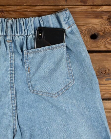 شلوار جین گت دار دخترانه- آبی روشن- جیب عقب
