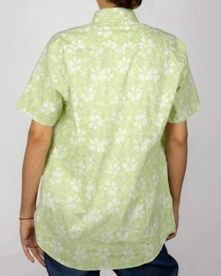 پیراهن آستین کوتاه زنانه طرح هاوایی- سبز شبرنگ- نمای پشت
