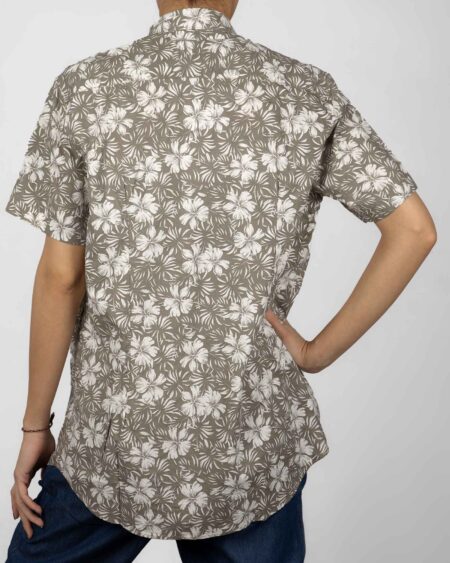 پیراهن آستین کوتاه زنانه طرح هاوایی قهوه ای روشن- پشت