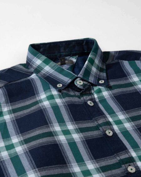 پیراهن مردانه چهارخانه- سبز- یقه